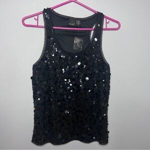 Cami Black Sequin Sleeveless Stretchy Lined Tank Top Size Large NWOT